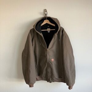 Vintage Carhartt J130 Full Zip Hooded Brown Jacket With Quilted Lining  Size XL